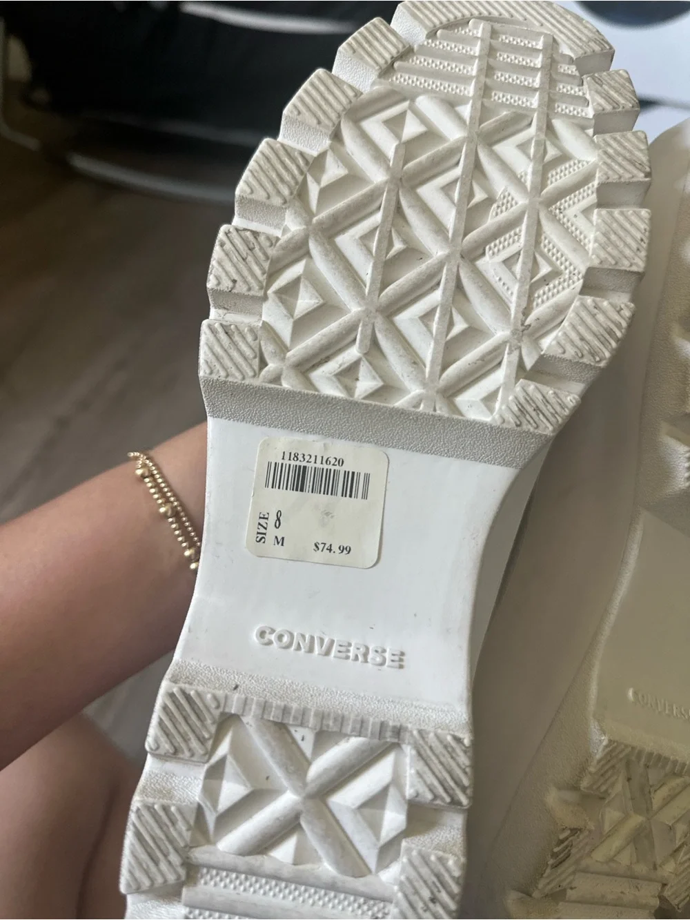 Converse Nude Beige aesthetic Platform Lug Sole High Top Sneakers in Cream/White - Picture 11 of 16